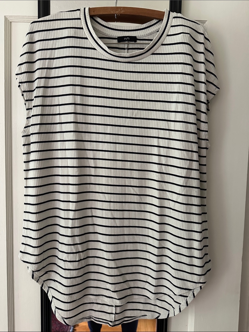 Ruti Stripe Cap Sleeve Ribbed Top in White and Black